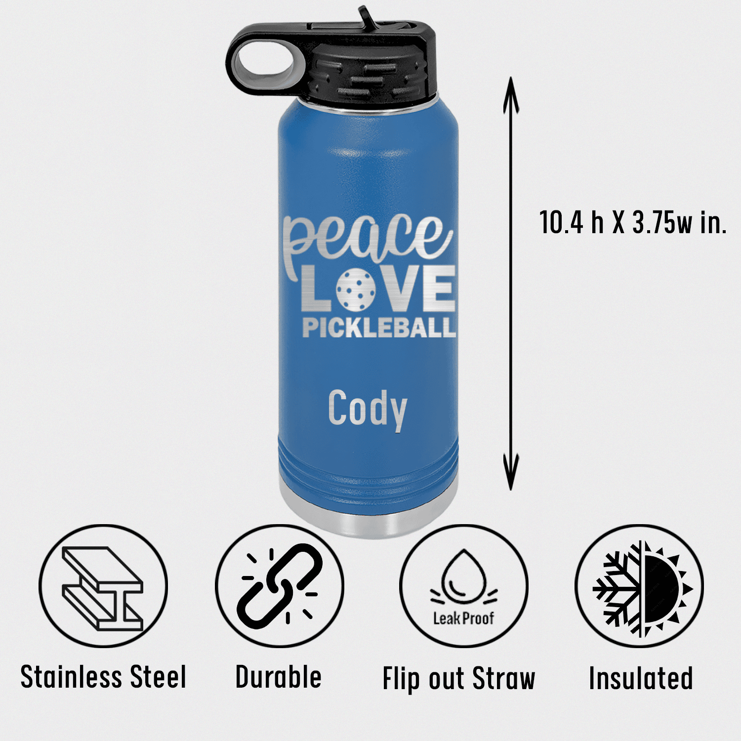 Peace Love Pickleball Water Bottle