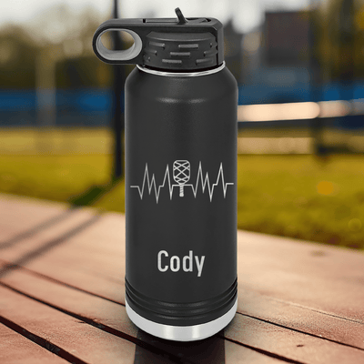 Black Pickleball Water Bottle With Pickle Beats Design