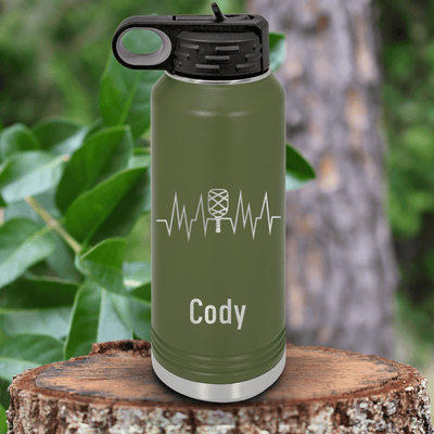 Military Green Pickleball Water Bottle With Pickle Beats Design