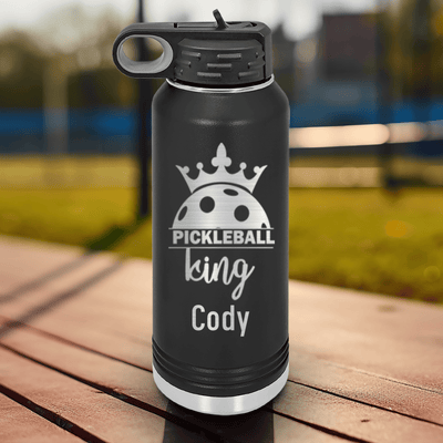 Black Pickleball Water Bottle With Pickle King Design
