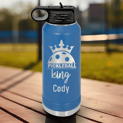 Blue Pickleball Water Bottle With Pickle King Design