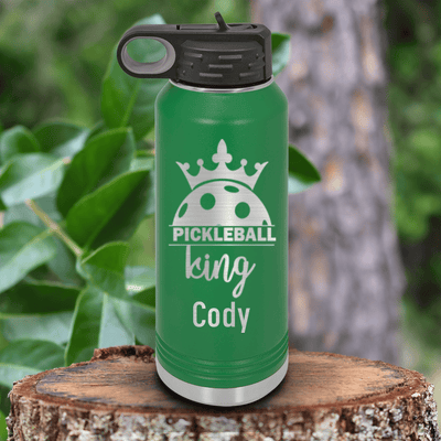 Green Pickleball Water Bottle With Pickle King Design