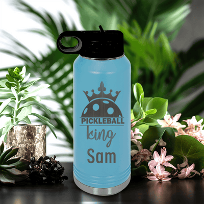 Light Blue Pickleball Water Bottle With Pickle King Design