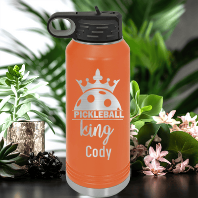 Orange Pickleball Water Bottle With Pickle King Design