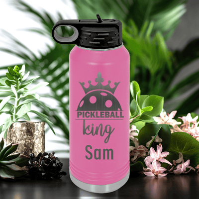 Pink Pickleball Water Bottle With Pickle King Design