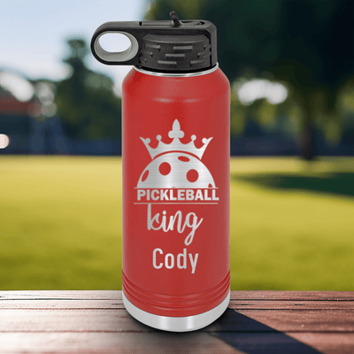 Red Pickleball Water Bottle With Pickle King Design