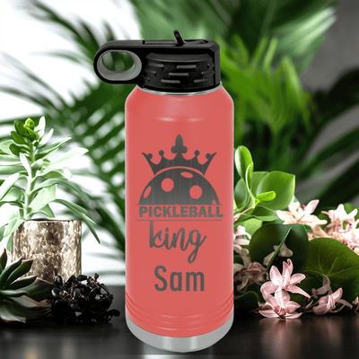 Salmon Pickleball Water Bottle With Pickle King Design