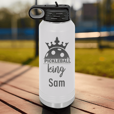 White Pickleball Water Bottle With Pickle King Design