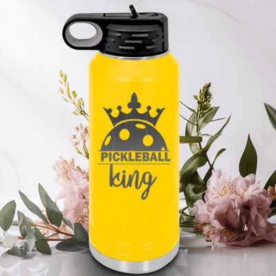 Yellow Pickleball Water Bottle With Pickle King Design