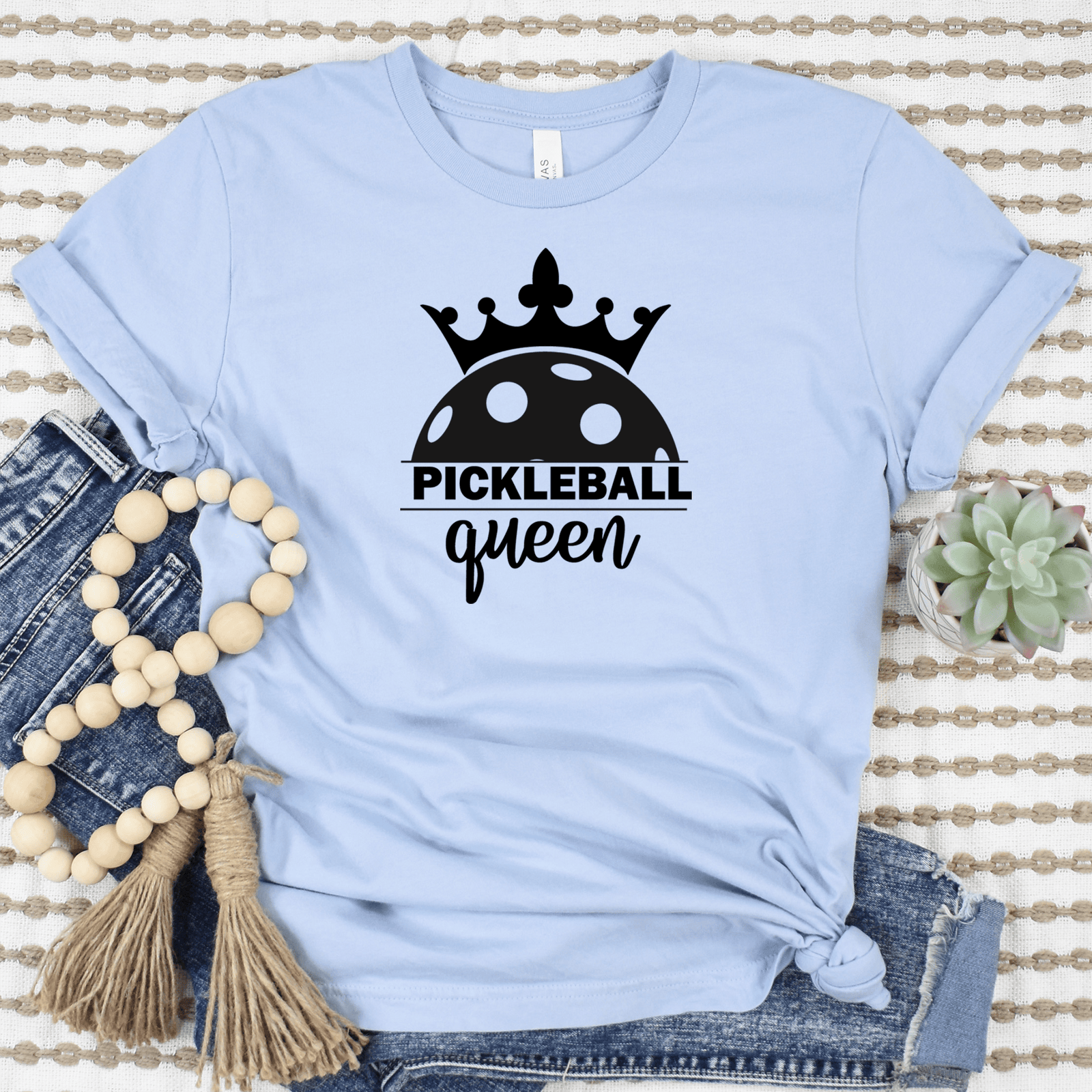 Womens Light Blue T Shirt with Pickle-Queen design