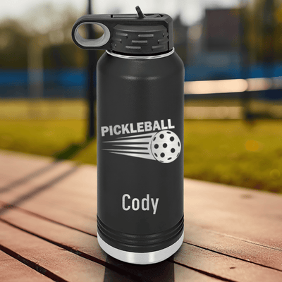 Black Pickleball Water Bottle With Pickle Sport Design
