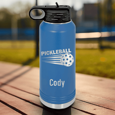 Blue Pickleball Water Bottle With Pickle Sport Design