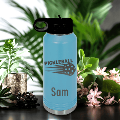 Light Blue Pickleball Water Bottle With Pickle Sport Design