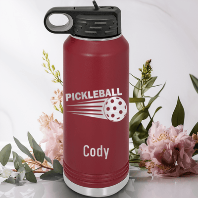 Maroon Pickleball Water Bottle With Pickle Sport Design