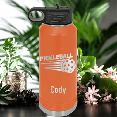 Orange Pickleball Water Bottle With Pickle Sport Design