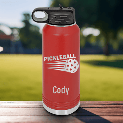 Red Pickleball Water Bottle With Pickle Sport Design