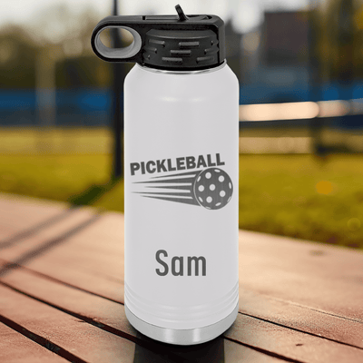 White Pickleball Water Bottle With Pickle Sport Design
