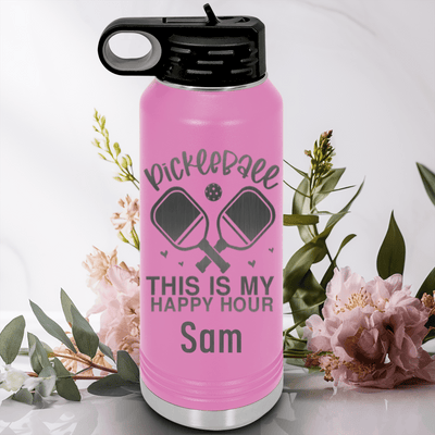 Light Purple Pickleball Water Bottle With Pickleball Happy Hour Design