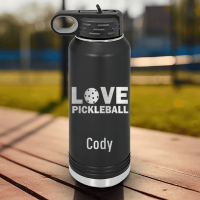 Black Pickleball Water Bottle With Pickleball Love Design