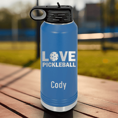 Blue Pickleball Water Bottle With Pickleball Love Design