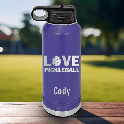 Purple Pickleball Water Bottle With Pickleball Love Design
