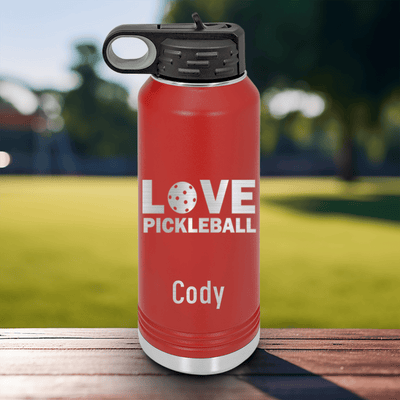Red Pickleball Water Bottle With Pickleball Love Design