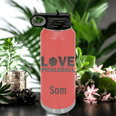 Salmon Pickleball Water Bottle With Pickleball Love Design