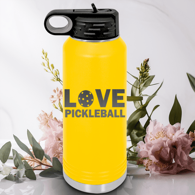 Yellow Pickleball Water Bottle With Pickleball Love Design