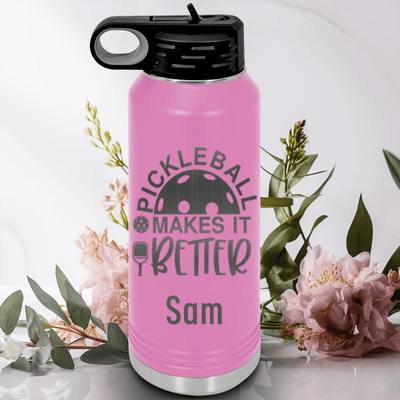 Light Purple Pickleball Water Bottle With Pickleball Makes It Better Design
