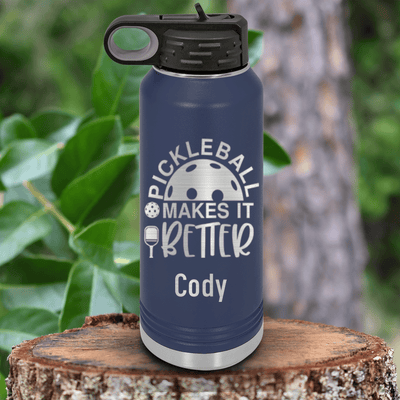 Navy Pickleball Water Bottle With Pickleball Makes It Better Design