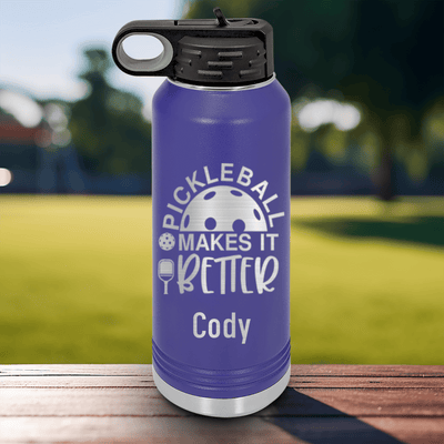 Purple Pickleball Water Bottle With Pickleball Makes It Better Design