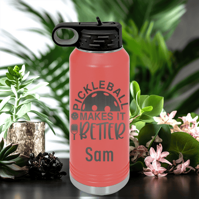 Salmon Pickleball Water Bottle With Pickleball Makes It Better Design