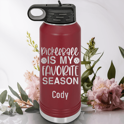 Maroon Pickleball Water Bottle With Pickleball Season Design