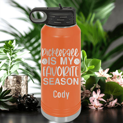 Orange Pickleball Water Bottle With Pickleball Season Design