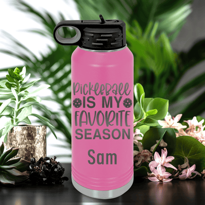 Pink Pickleball Water Bottle With Pickleball Season Design