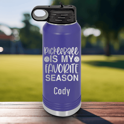 Purple Pickleball Water Bottle With Pickleball Season Design