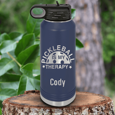 Navy Pickleball Water Bottle With Pickleball Therapy Design