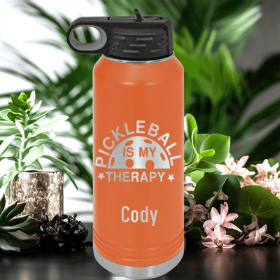 Orange Pickleball Water Bottle With Pickleball Therapy Design