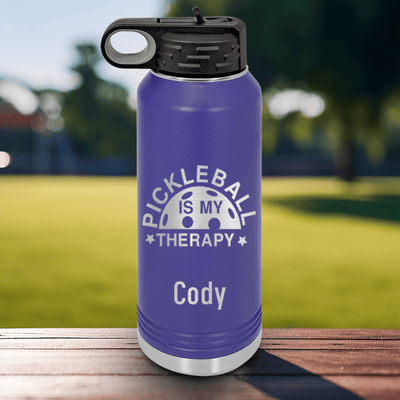 Purple Pickleball Water Bottle With Pickleball Therapy Design