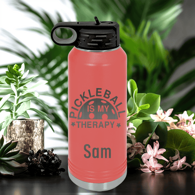 Salmon Pickleball Water Bottle With Pickleball Therapy Design