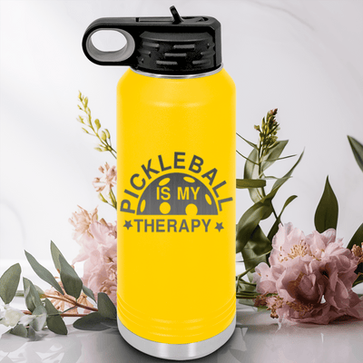 Yellow Pickleball Water Bottle With Pickleball Therapy Design