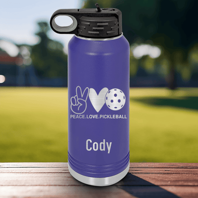 Purple Pickleball Water Bottle With Pickles Peach And Love Design