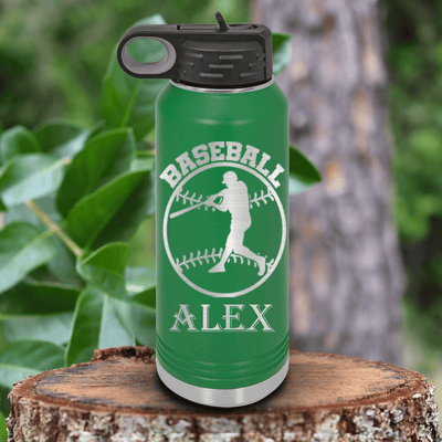 Green Baseball Water Bottle With Player Spotlight Design