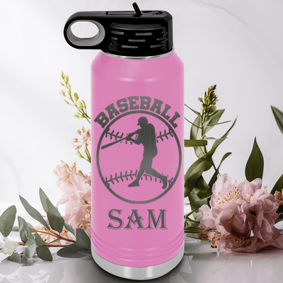 Light Purple Baseball Water Bottle With Player Spotlight Design