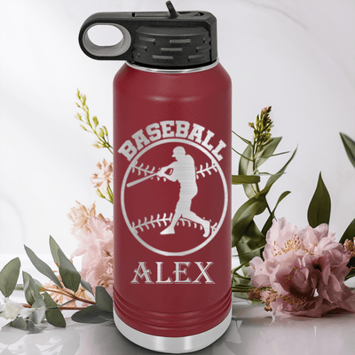 Maroon Baseball Water Bottle With Player Spotlight Design