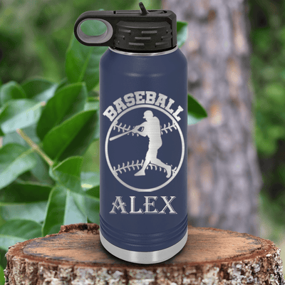 Navy Baseball Water Bottle With Player Spotlight Design