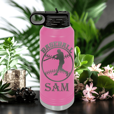 Pink Baseball Water Bottle With Player Spotlight Design