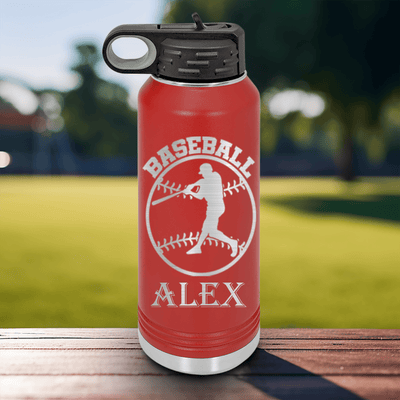 Red Baseball Water Bottle With Player Spotlight Design
