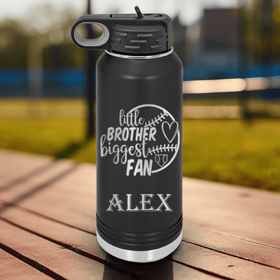 Black Baseball Water Bottle With Proud Baseball Sibling Design