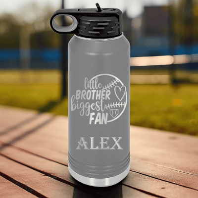 Grey Baseball Water Bottle With Proud Baseball Sibling Design